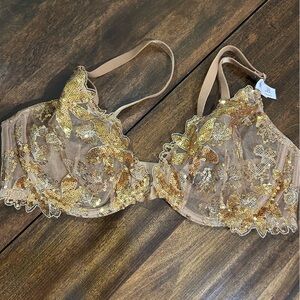 Victoria's Secret Gold Sequin Lace Bra 38C